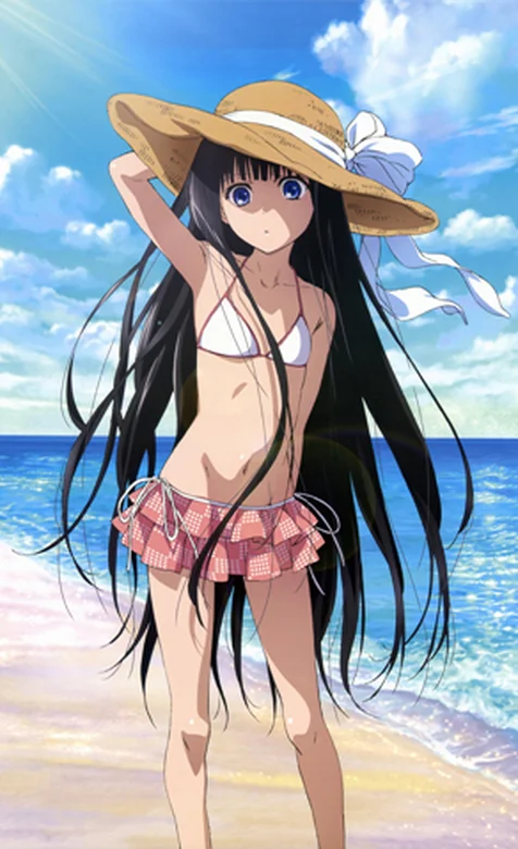 比基尼风长发草帽可爱少女安卓壁纸