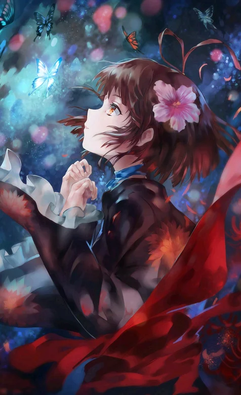 蝴蝶环绕的和风日系少女高清2K手机壁纸