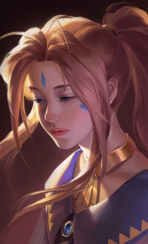 长发马尾辫手绘女生高清近照手机壁纸