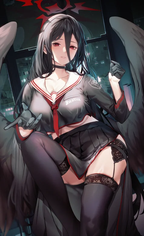 游戏《蔚蓝档案》角色羽川莲见性感黑丝装动漫手机壁纸图片