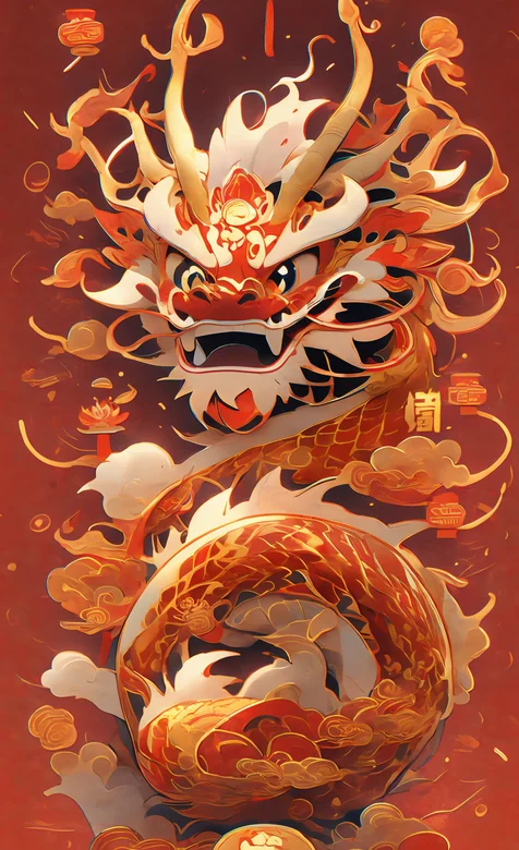 龙，龙行大运，红色背景龙年手机壁纸图片