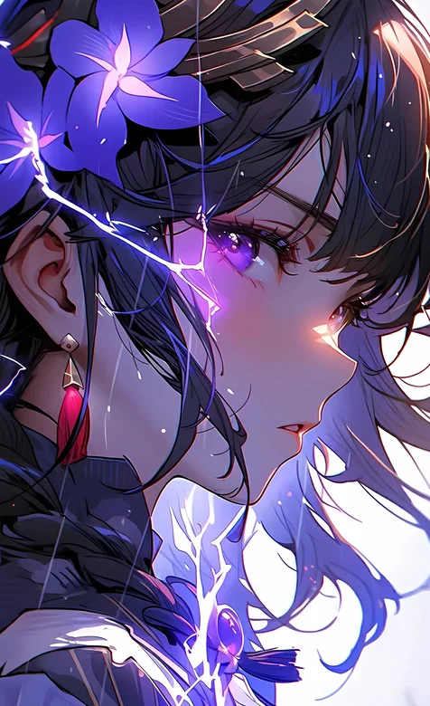 雷电将军，雷电将军AI侧颜高清人物肖像手机壁纸图片