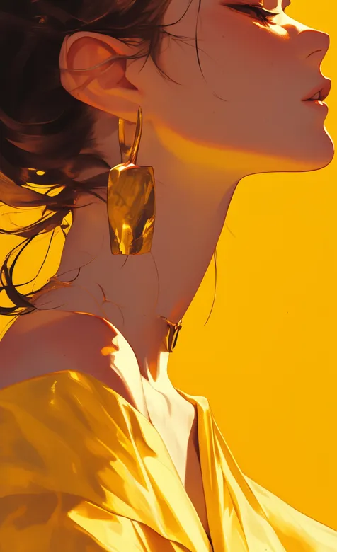 戴着耳环，天鹅颈，修长脖颈的金色优雅女人手机壁纸图片