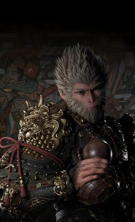 拿着酒葫芦的悟空，游戏《黑神话：悟空》酷帅悟空手机壁纸图片