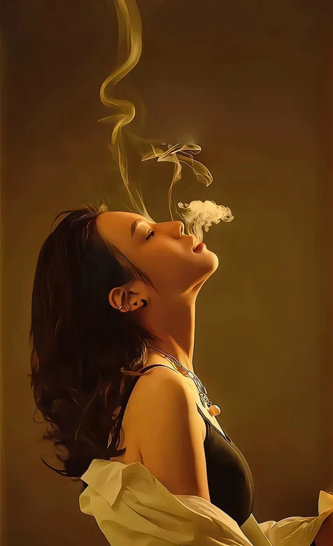 抽烟的女人，烟雾，昂着头，闭着眼睛吐烟雾的美女手机壁纸图片