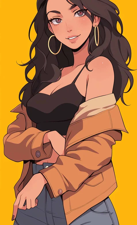 潮流穿搭卡通女孩壁纸 亮黄色背景时尚人物高清下载