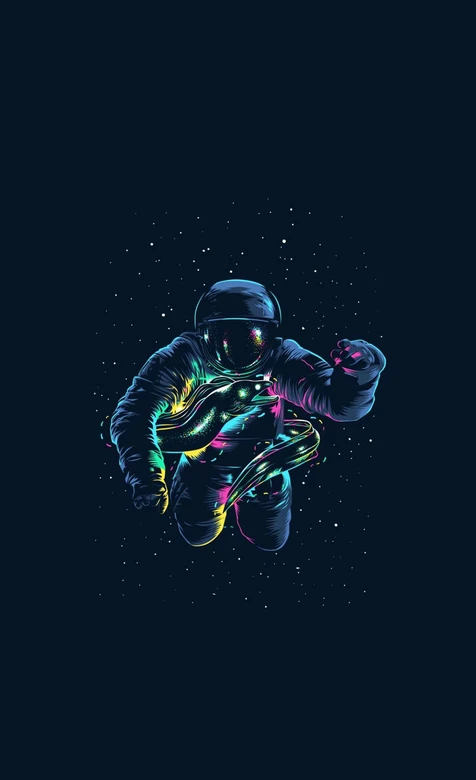 霓虹宇航员太空漂浮发光星空插画