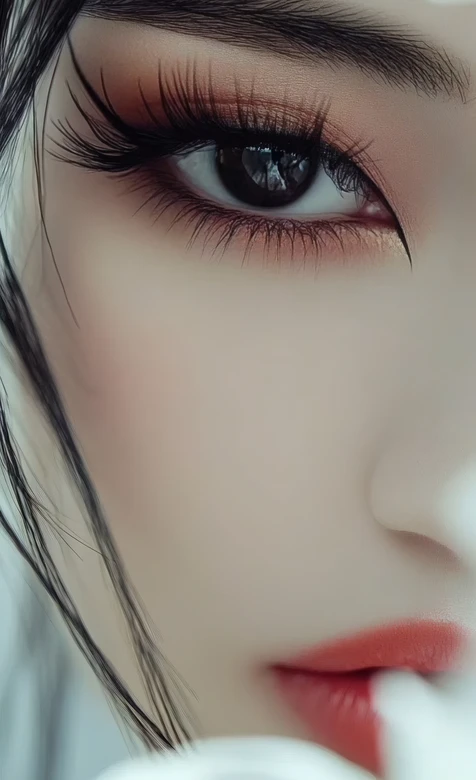 唯美女性精致眼妆特写白色花朵点缀手机壁纸