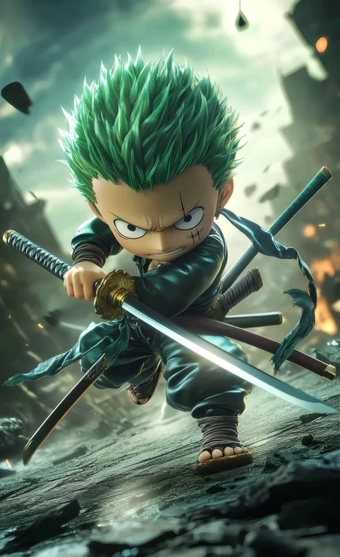 Q版海贼王索隆战斗壁纸 三刀流剑士热血壁纸