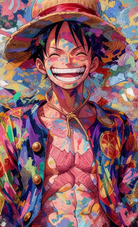 蒙奇D路飞·油画泼墨大笑 航海王色彩艺术壁纸高清无水印