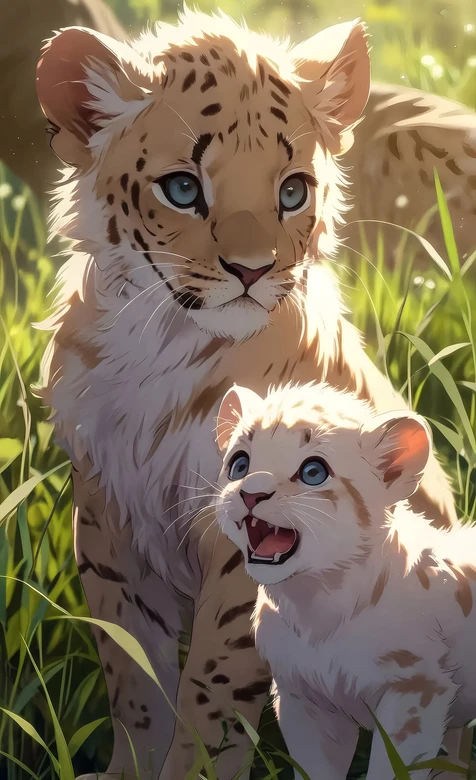 二次元唯美萌宠豹崽母子插画 治愈系手机壁纸精选