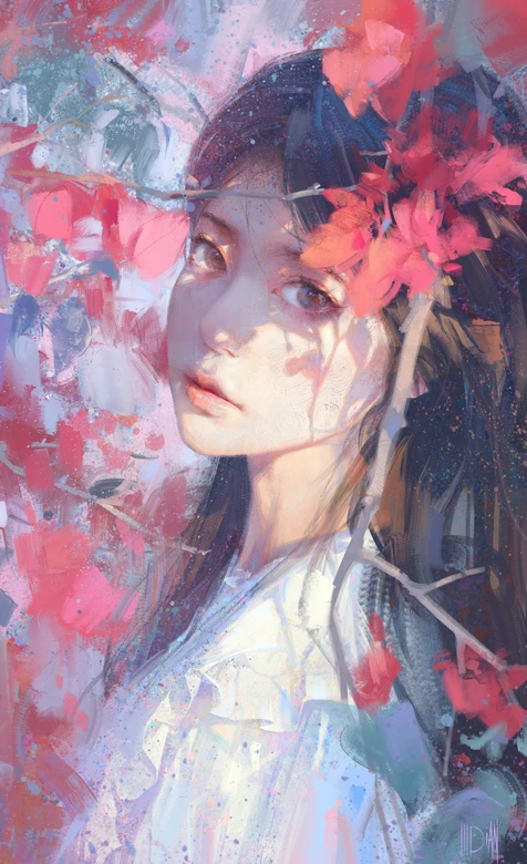 花海少女·唯美写实风原创插画 梦幻光影手机壁纸精选