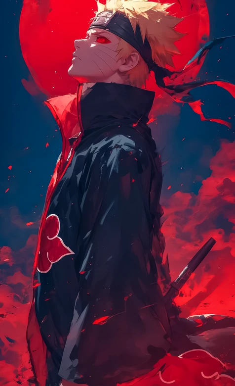 漩涡鸣人·晓袍血月 暗黑热血火影手机壁纸（高人气）