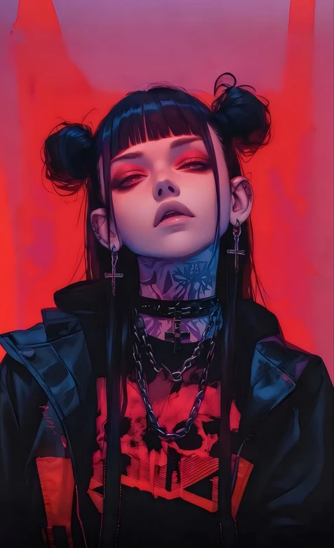 暗黑朋克少女·纹身十字架耳饰 赛博朋克风超酷壁纸