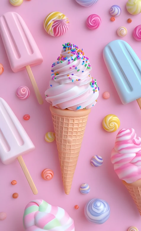 甜筒冰淇淋冰棍糖果·甜美梦幻风·高甜甜品手机壁纸