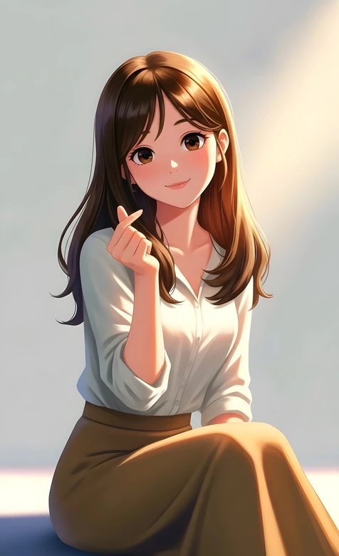 二次元治愈系棕发少女·白衬衫穿搭 高清竖屏壁纸