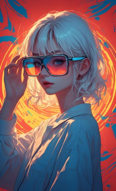 白发少女·墨镜潮酷 赛博朋克插画手机壁纸（潮酷壁纸）